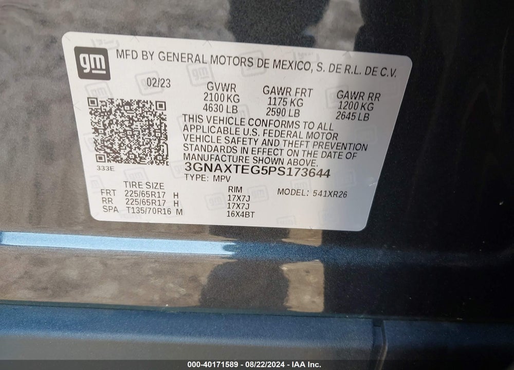 2023 CHEVROLET EQUINOX AWD 2FL VIN: 3GNAXTEG5PS173644
