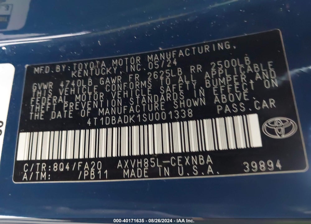 2025 TOYOTA CAMRY LE VIN: 4T1DBADK1SU001338