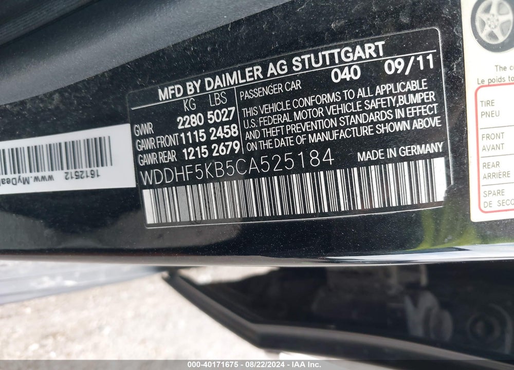 2012 MERCEDES-BENZ E 350 VIN: WDDHF5KB5CA525184