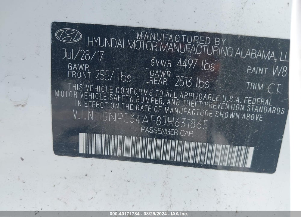 2018 HYUNDAI SONATA SEL VIN: 5NPE34AF8JH631865