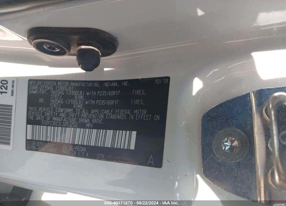 2020 TOYOTA SIENNA XLE VIN: 5TDYZ3DC2LS053752