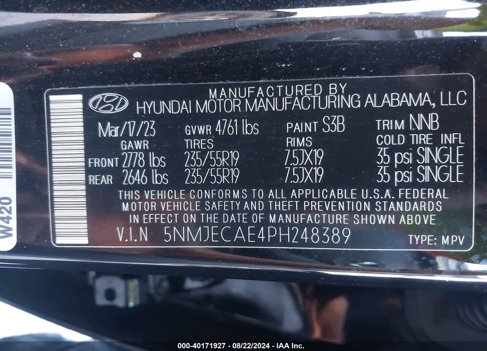 2023 HYUNDAI TUCSON LIMITED VIN: 5NMJECAE4PH248389