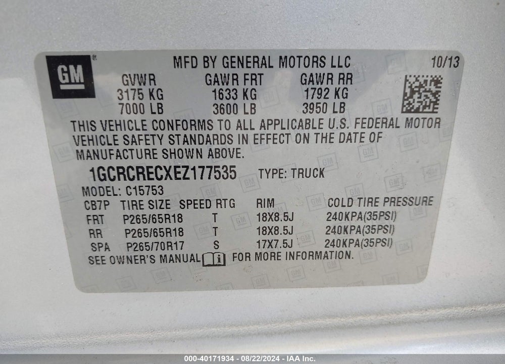 2014 CHEVROLET SILVERADO 1500 1LT VIN: 1GCRCRECXEZ177535