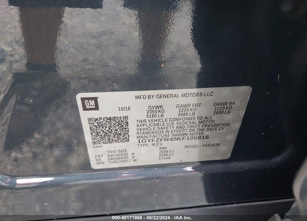 2019 CADILLAC XT4 SPORT VIN: 1GYFZFR45KF109816