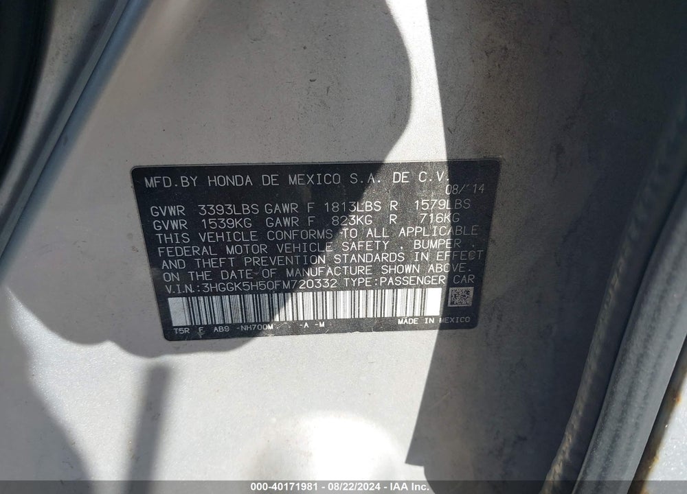 2015 HONDA FIT LX VIN: 3HGGK5H50FM720332