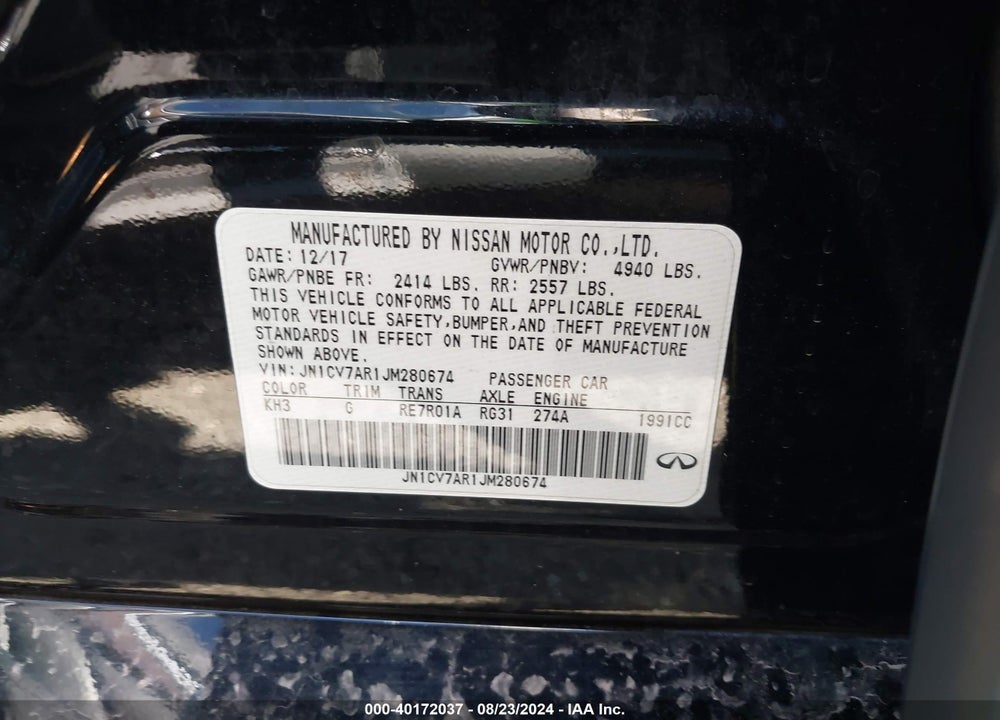 2018 INFINITI Q50 2.0T LUXE VIN: JN1CV7AR1JM280674