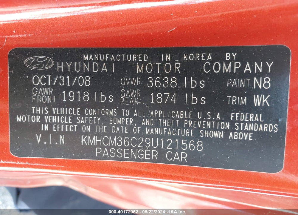 2009 HYUNDAI ACCENT GS VIN: KMHCM36C29U121568