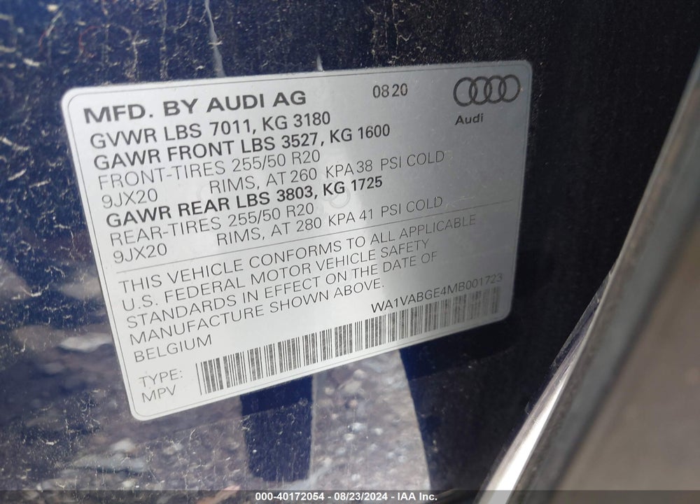 2021 AUDI E-TRON PRESTIGE QUATTRO VIN: WA1VABGE4MB001723