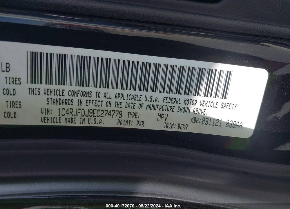 2014 JEEP GRAND CHEROKEE SRT8 VIN: 1C4RJFDJ9EC274779