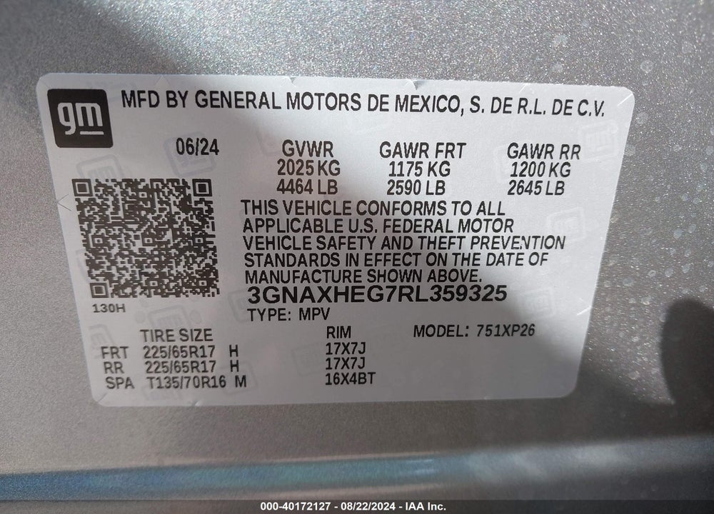 2024 CHEVROLET EQUINOX FWD LS VIN: 3GNAXHEG7RL359325