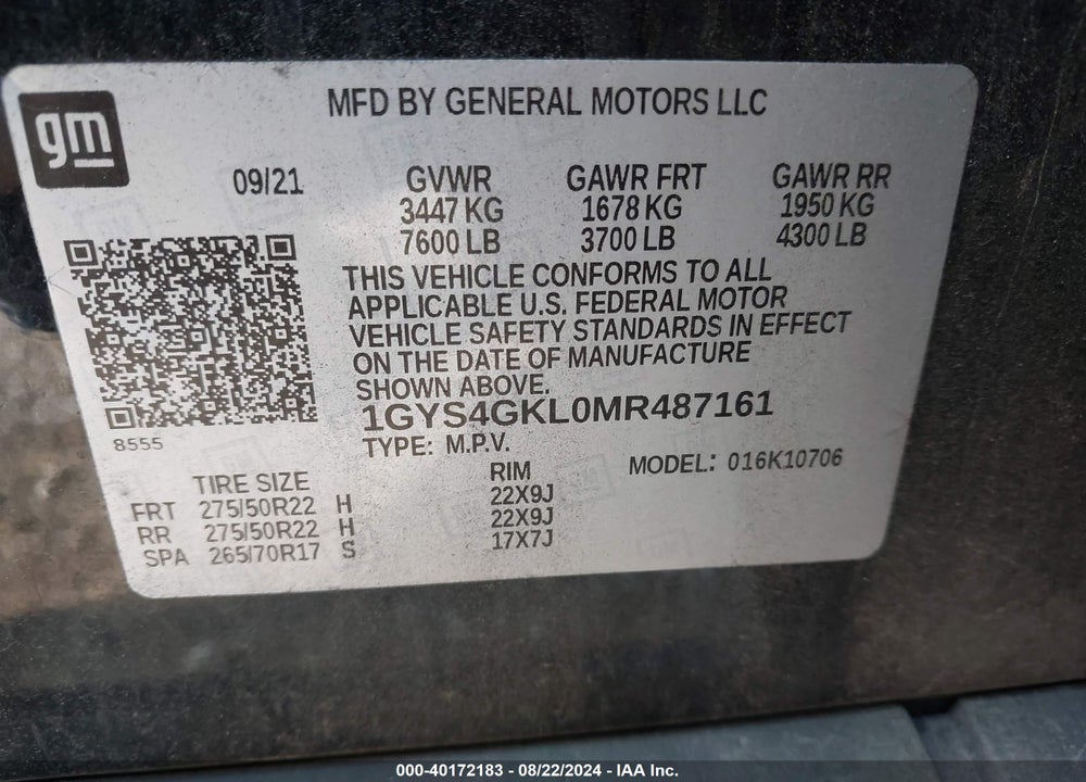 2021 CADILLAC ESCALADE 4WD SPORT PLATINUM VIN: 1GYS4GKL0MR487161