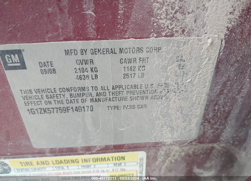 2009 CHEVROLET MALIBU LTZ VIN: 1G1ZK57759F149170