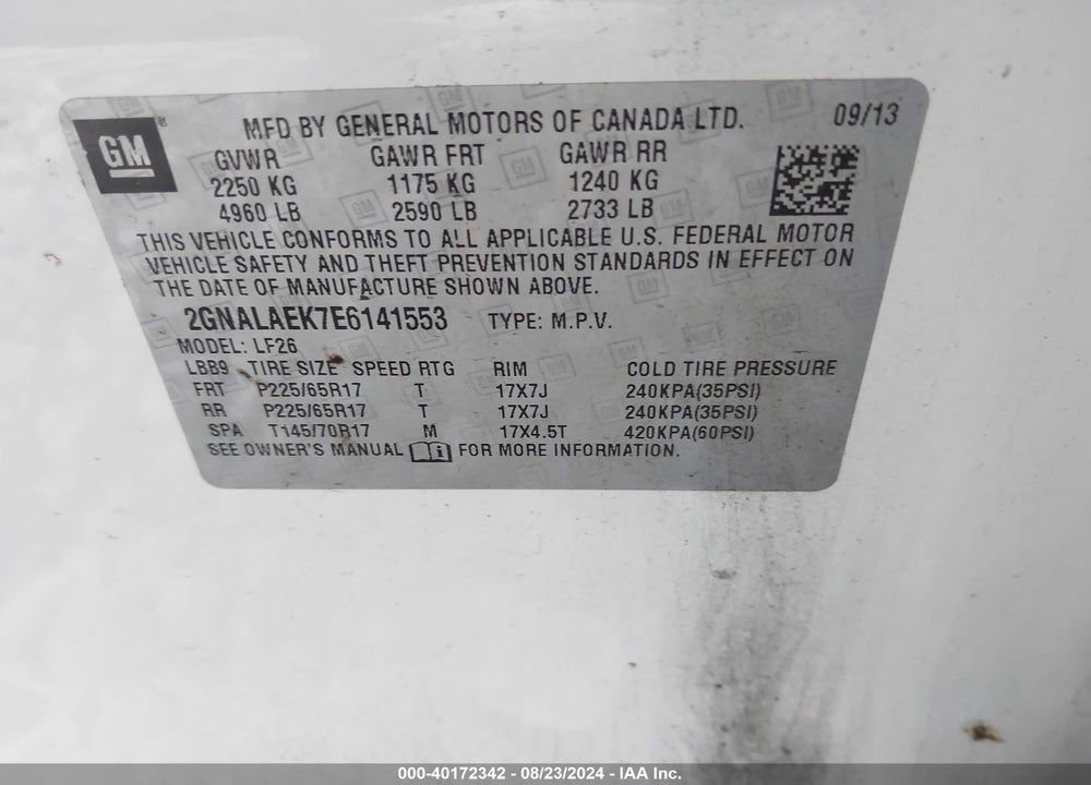 2014 CHEVROLET EQUINOX LS VIN: 2GNALAEK7E6141553