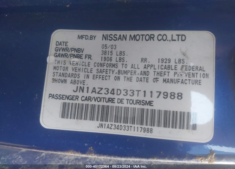2003 NISSAN 350Z ENTHUSIAST VIN: JN1AZ34D33T117988