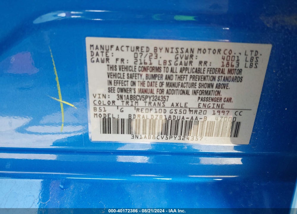 2023 NISSAN SENTRA SV XTRONIC CVT VIN: 3N1AB8CV5PY324357