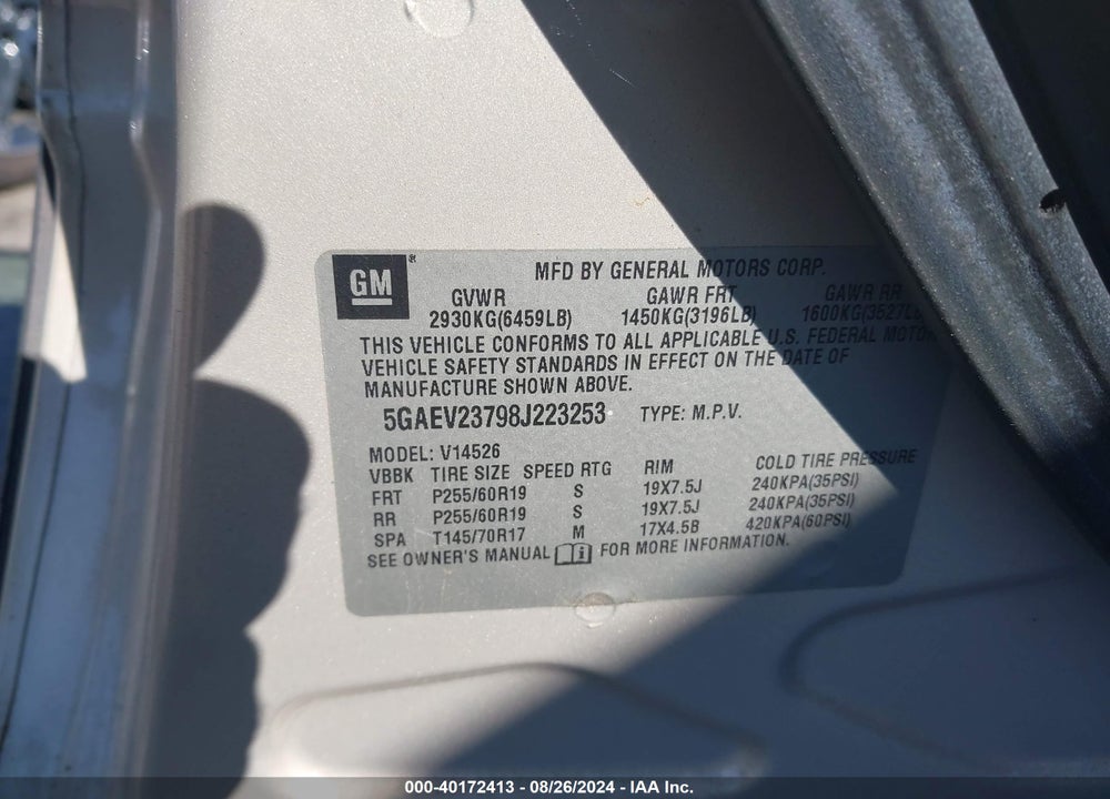 2008 BUICK ENCLAVE VIN: 5GAEV23798J223253