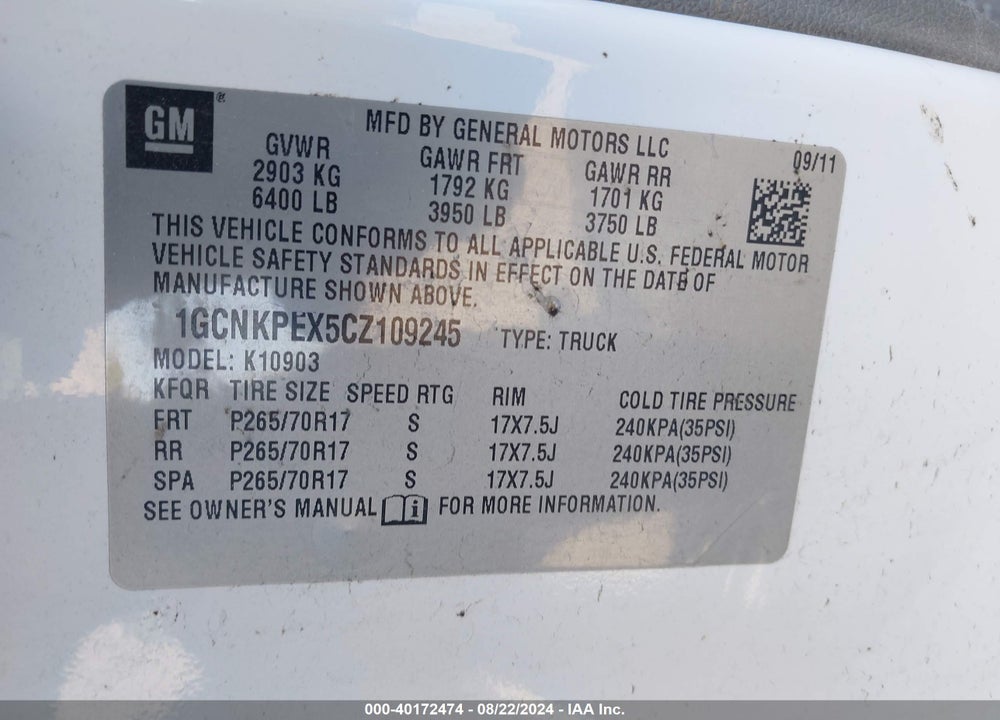 2012 CHEVROLET SILVERADO 1500 WORK TRUCK VIN: 1GCNKPEX5CZ109245