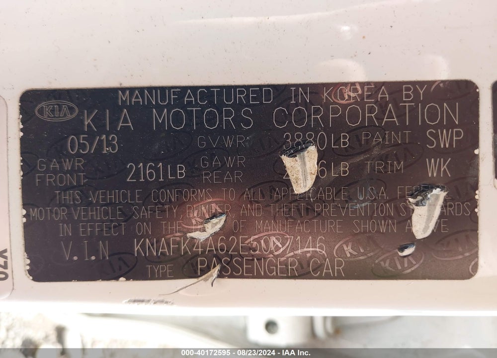 2014 KIA FORTE LX VIN: KNAFK4A62E5087146