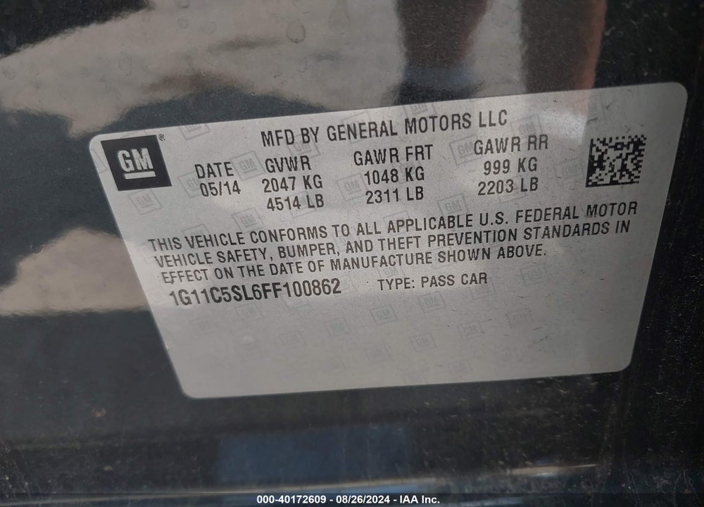 2015 CHEVROLET MALIBU 1LT VIN: 1G11C5SL6FF100862