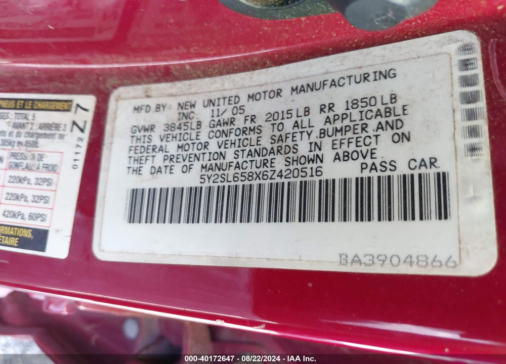 2006 PONTIAC VIBE VIN: 5Y2SL658X6Z420516