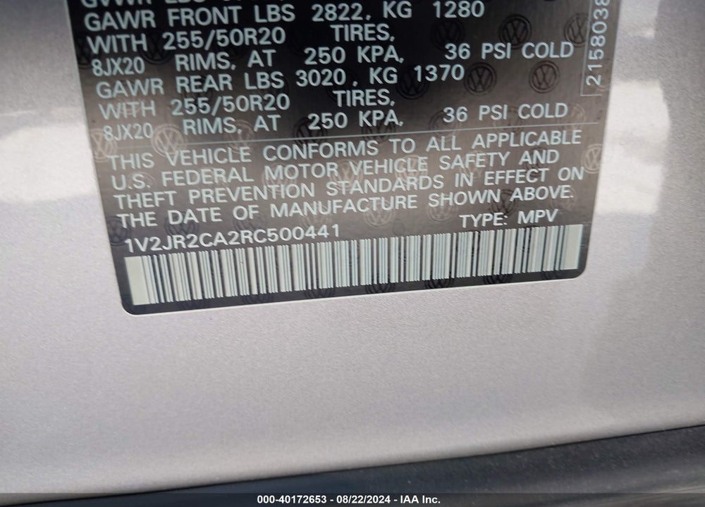 2024 VOLKSWAGEN ATLAS 2.0T SE W/TECHNOLOGY VIN: 1V2JR2CA2RC500441