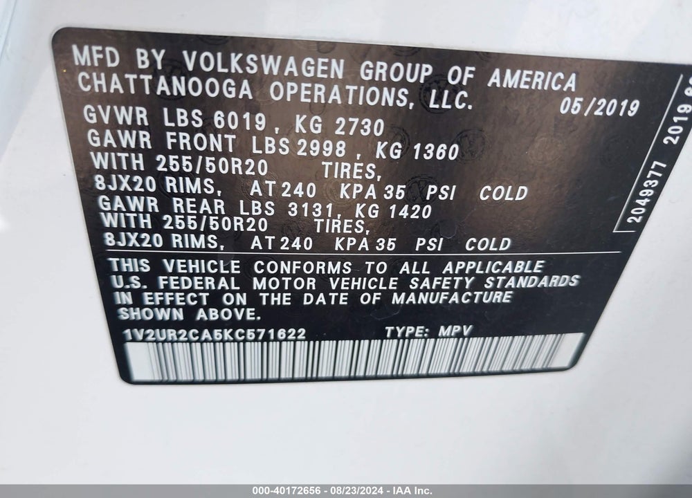 2019 VOLKSWAGEN ATLAS 3.6L V6 SE W/TECHNOLOGY VIN: 1V2UR2CA5KC571622