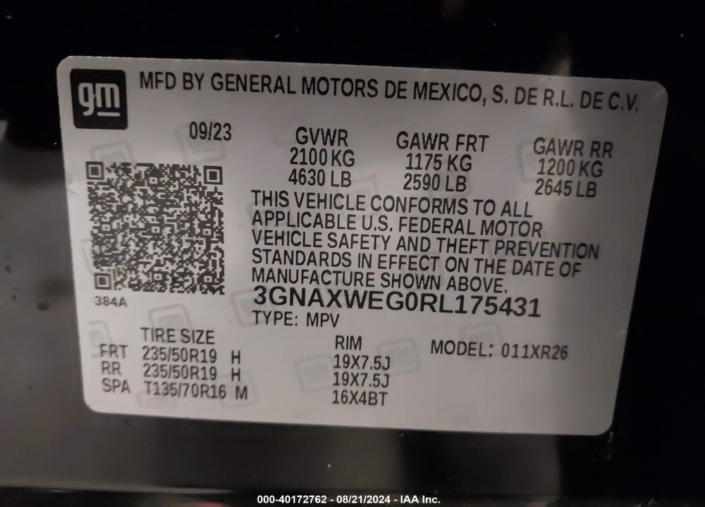 2024 CHEVROLET EQUINOX AWD RS VIN: 3GNAXWEG0RL175431