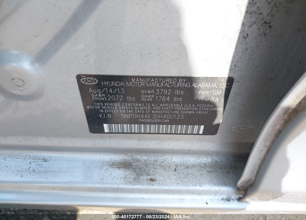 2013 HYUNDAI ELANTRA GLS VIN: 5NPDH4AE3DH400123