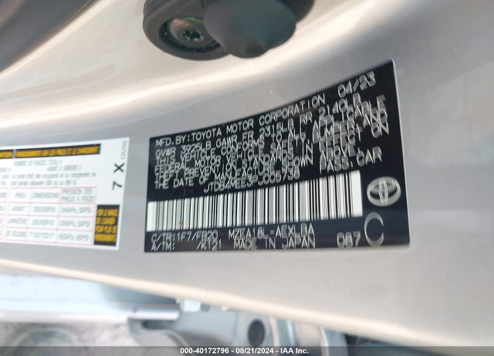 2023 TOYOTA COROLLA LE VIN: JTDB4MEE3PJ005738