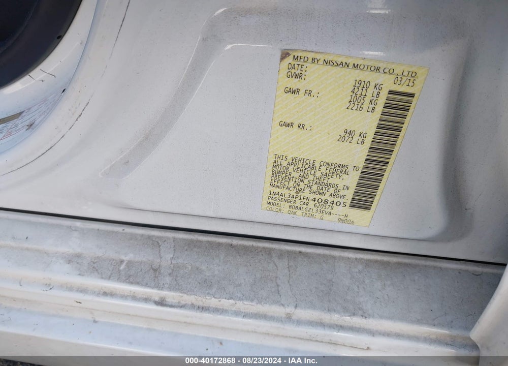 2015 NISSAN ALTIMA 2.5 S VIN: 1N4AL3AP1FN408405