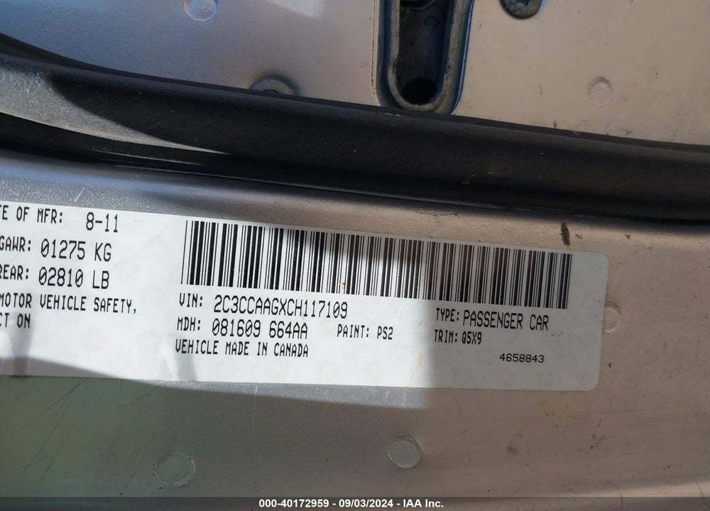2012 CHRYSLER 300 VIN: 2C3CCAAGXCH117109