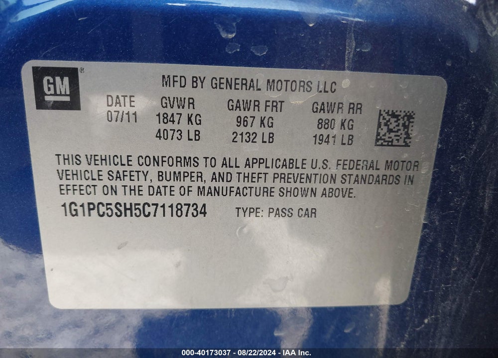 2012 CHEVROLET CRUZE LS VIN: 1G1PC5SH5C7118734