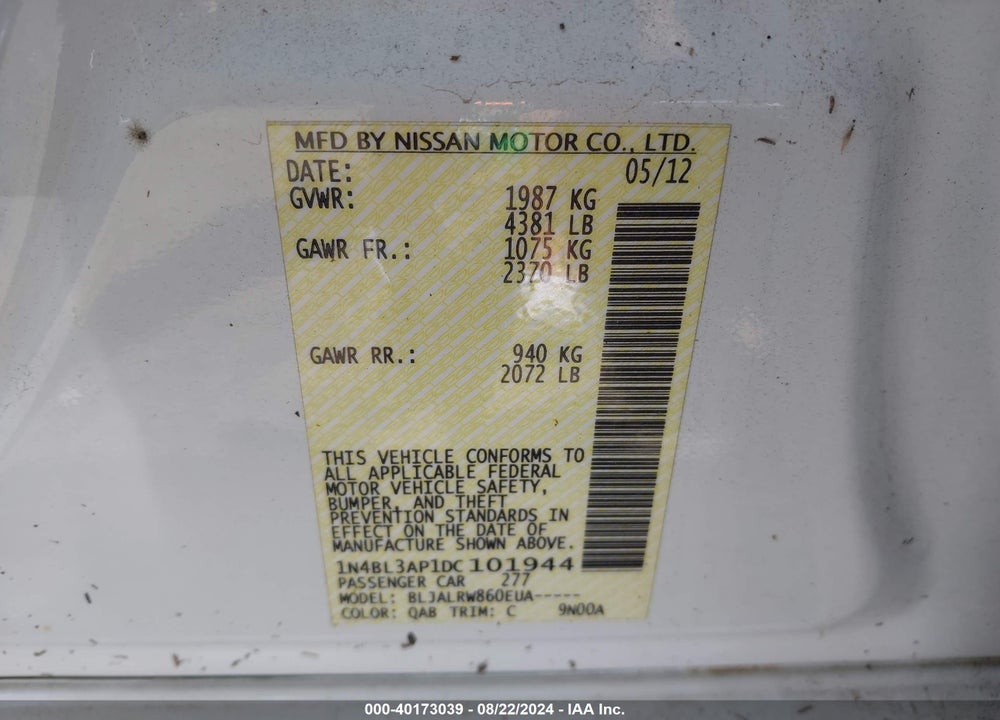2013 NISSAN ALTIMA 3.5 S VIN: 1N4BL3AP1DC101944