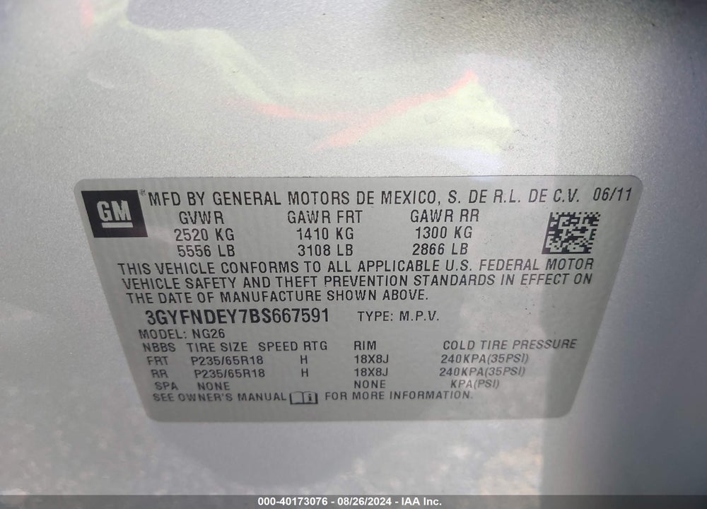2011 CADILLAC SRX VIN: 3GYFNDEY7BS667591