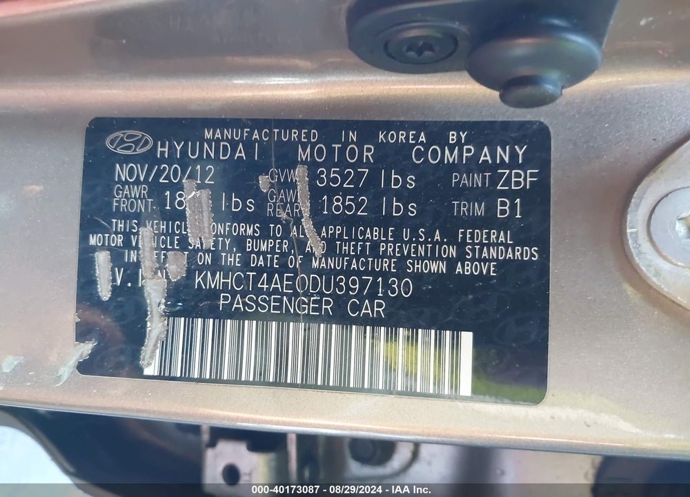2013 HYUNDAI ACCENT GLS VIN: KMHCT4AE0DU397130