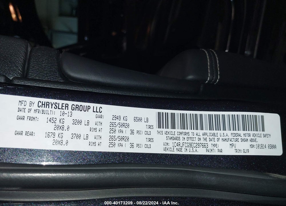 2014 JEEP GRAND CHEROKEE OVERLAND VIN: 1C4RJFCG9EC297663