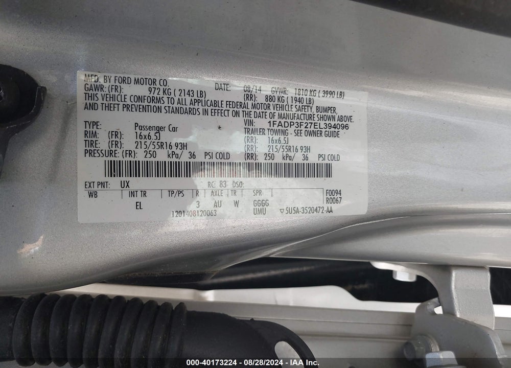 2014 FORD FOCUS SE VIN: 1FADP3F27EL394096