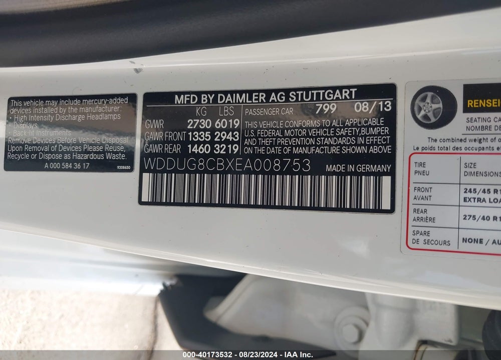 2014 MERCEDES-BENZ S 550 VIN: WDDUG8CBXEA008753