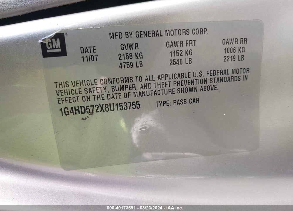 2008 BUICK LUCERNE CXL VIN: 1G4HD572X8U153755