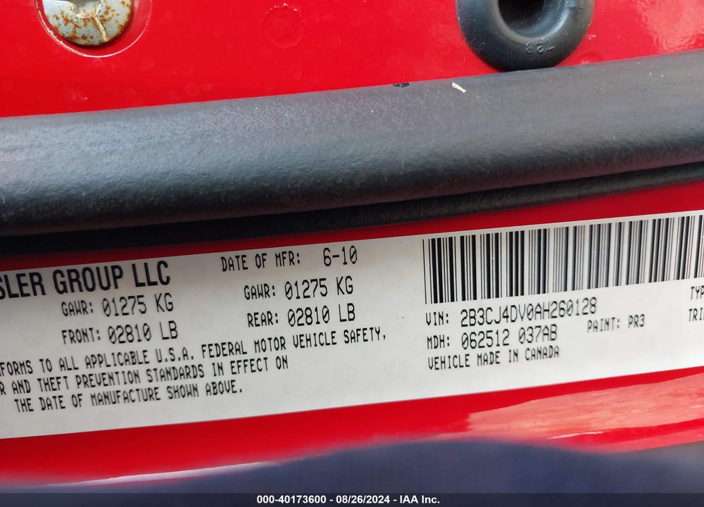 2010 DODGE CHALLENGER SE VIN: 2B3CJ4DV0AH260128