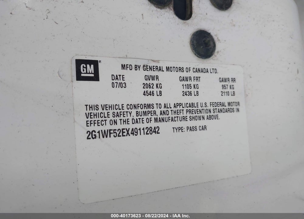 2004 CHEVROLET IMPALA VIN: 2G1WF52EX49112842