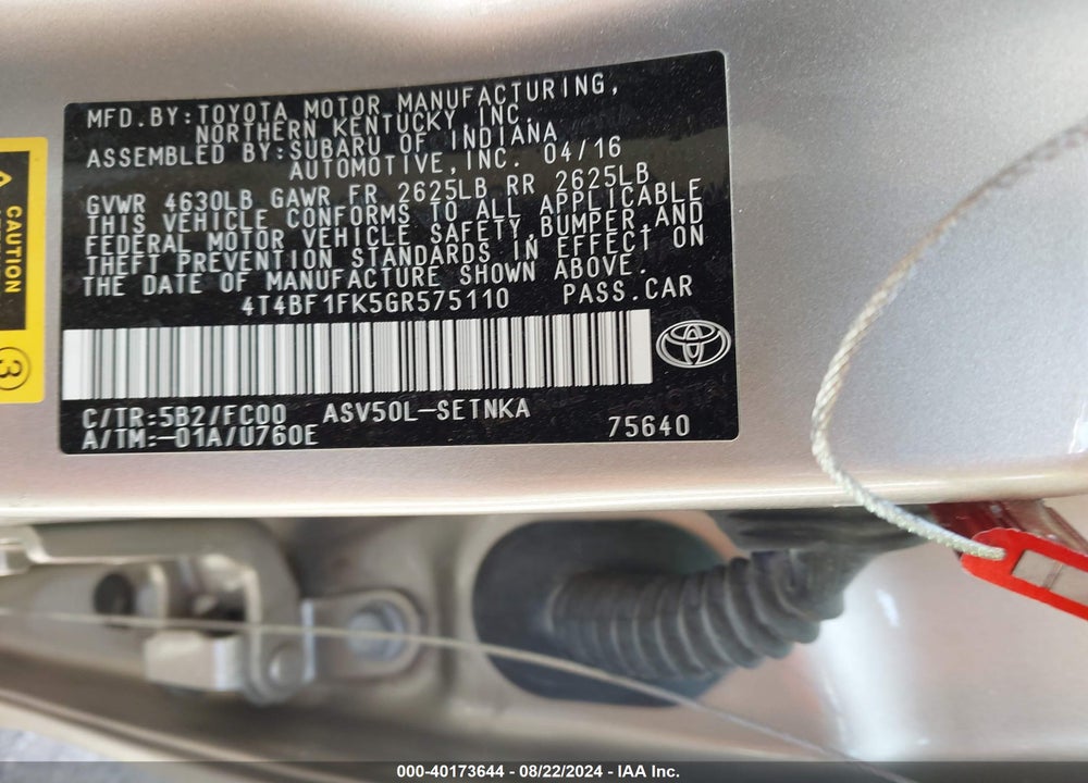 2016 TOYOTA CAMRY LE VIN: 4T4BF1FK5GR575110