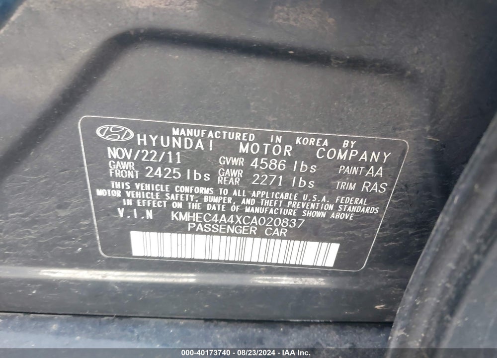 2012 HYUNDAI SONATA HYBRID VIN: KMHEC4A4XCA020837