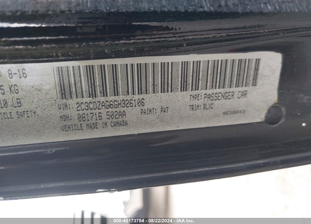 2016 DODGE CHALLENGER SXT PLUS VIN: 2C3CDZAG6GH326106