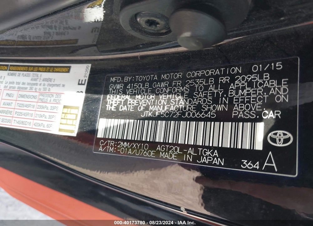 2015 SCION TC RELEASE SERIES 9.0 VIN: JTKJF5C72FJ006645