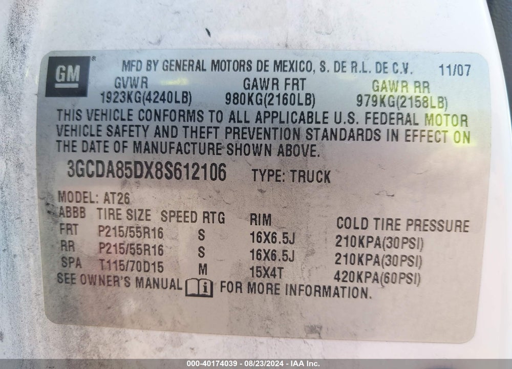 2008 CHEVROLET HHR PANEL LS VIN: 3GCDA85DX8S612106