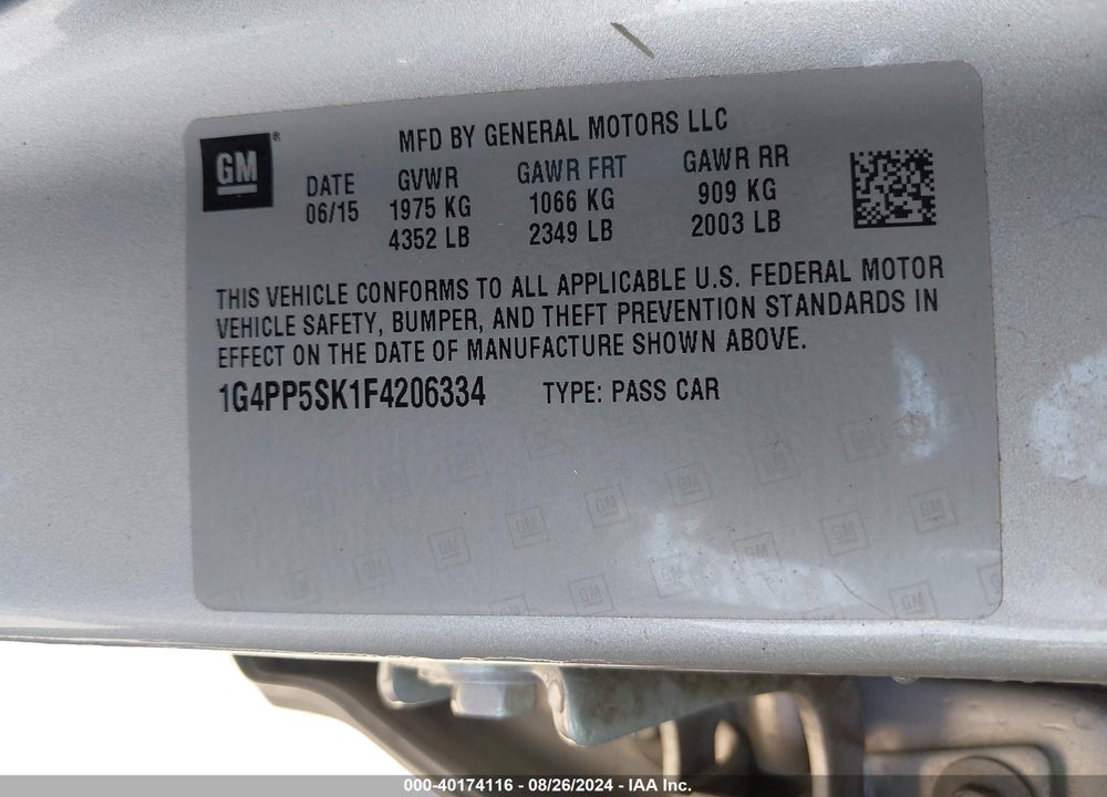 2015 BUICK VERANO VIN: 1G4PP5SK1F4206334