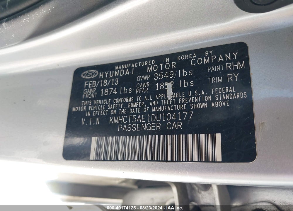2013 HYUNDAI ACCENT GS VIN: KMHCT5AE1DU104177