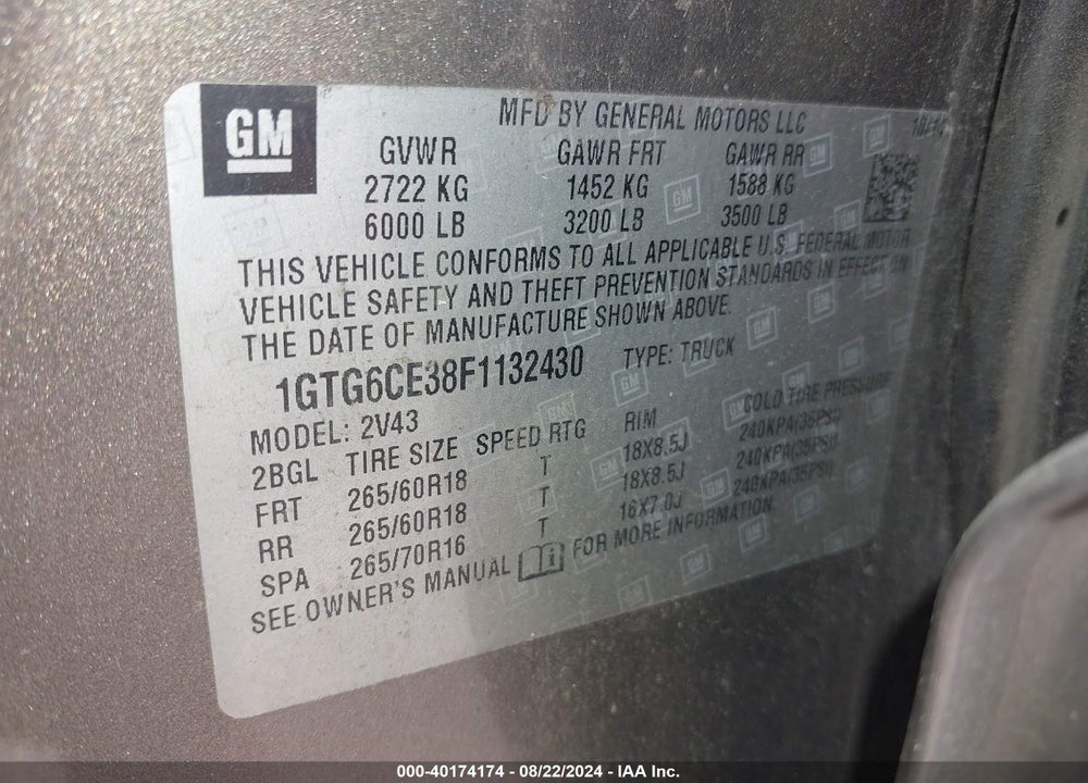 2015 GMC CANYON SLT VIN: 1GTG6CE38F1132430