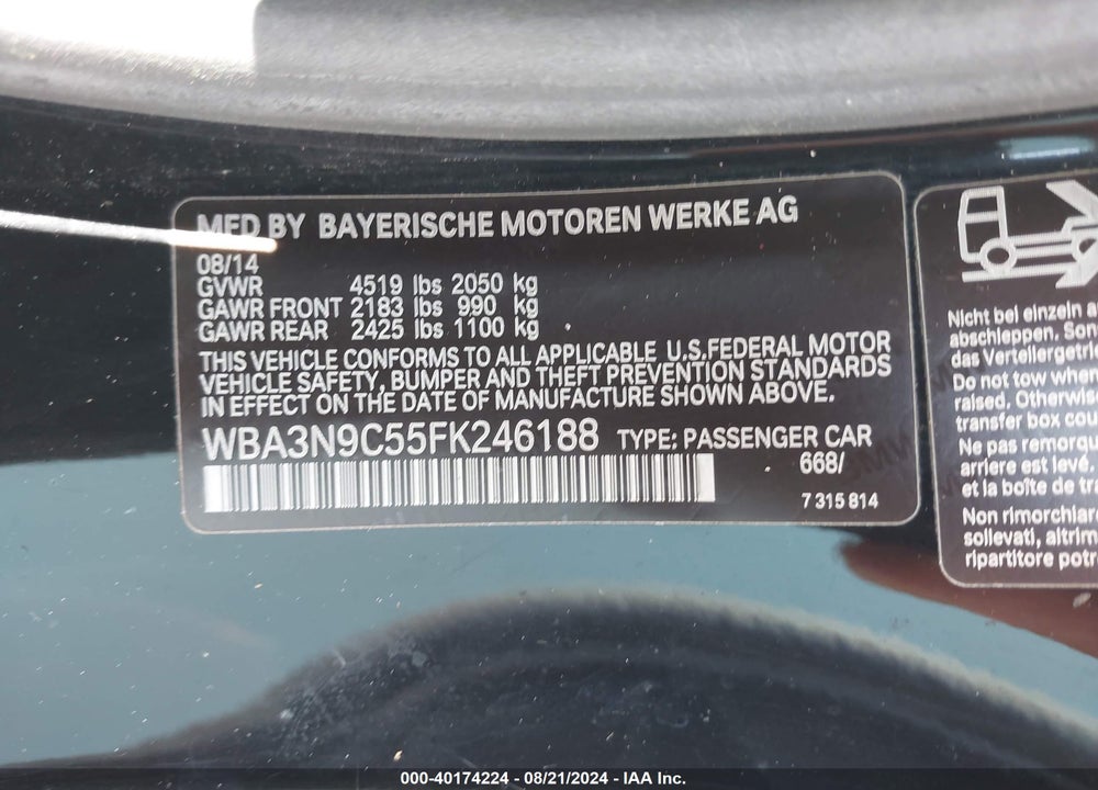 2015 BMW 428I XDRIVE VIN: WBA3N9C55FK246188